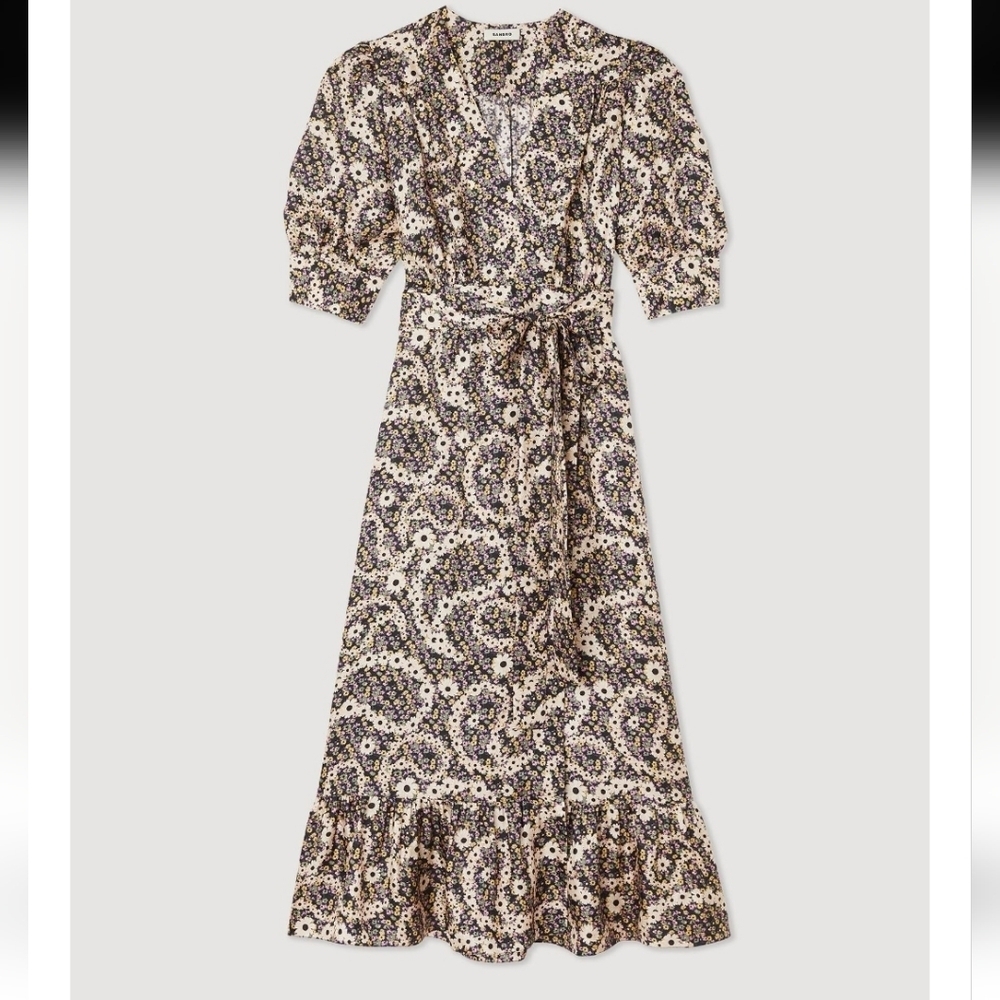 Sandro Floral Midi Wrap Dress - Picture 6 of 12